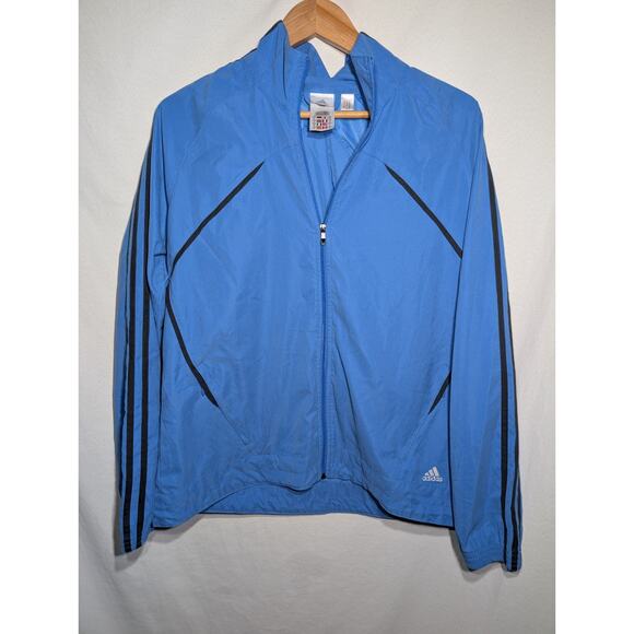 Adidas Womens Full Zip Track Jacket Sz Large Running Light Blue 3 Stripes Y2K - Picture 1 of 6